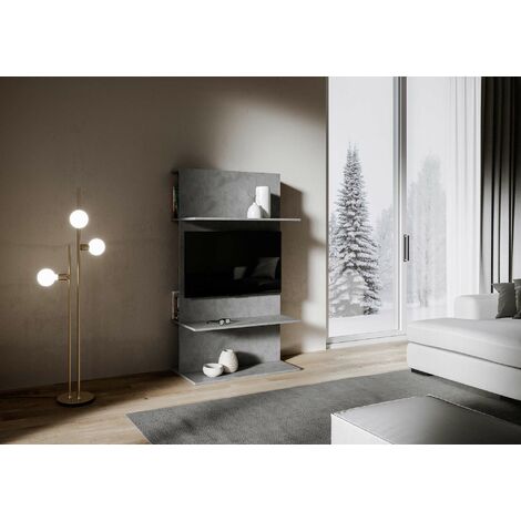 Porta TV a Parete 100x50x170,4 cm con 3 Ripiani Loki A Antracite Spatolato