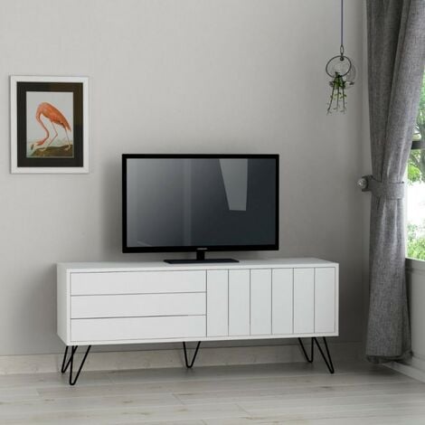 Mobile porta tv alto con 3 ante in legno bianco lucido – Colly Shop