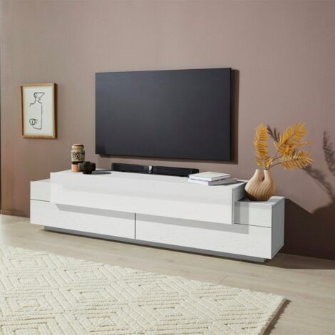 Porta TV Bianco Credenza con Ante a Ribalta 200 Mobile Basso Soggiorno