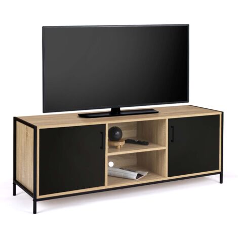 Porta TV BOSTON 140 cm a 2 ante nero di design industriale