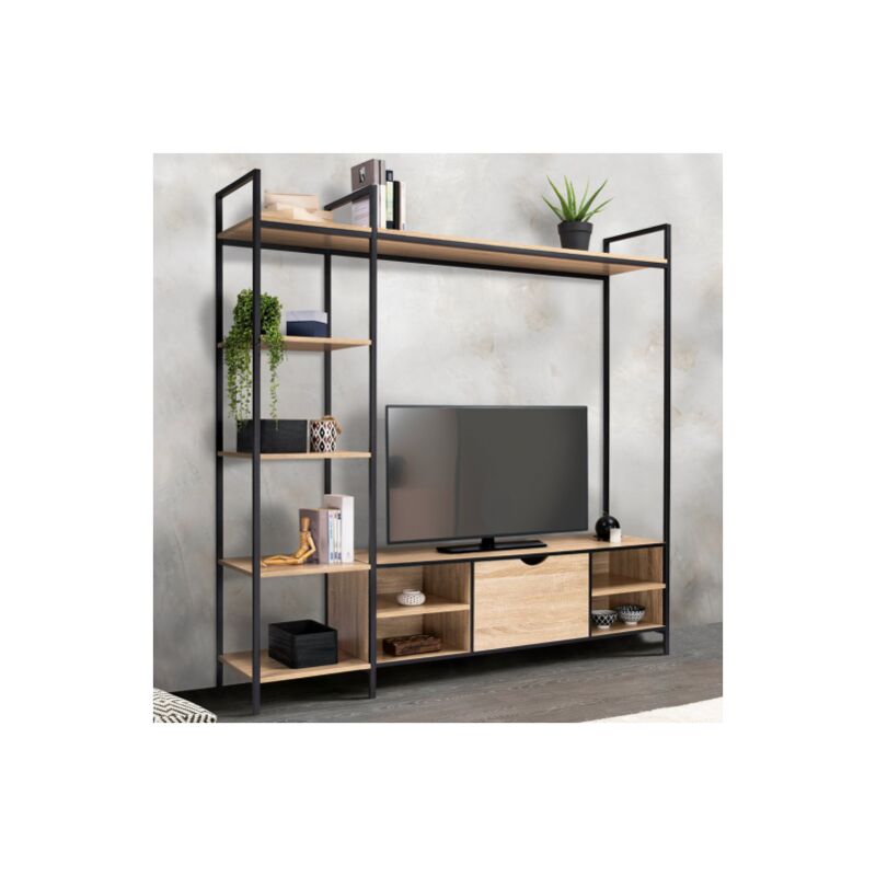 Idmarket - Porta tv detroit 170 cm con ripiani dal design industriale