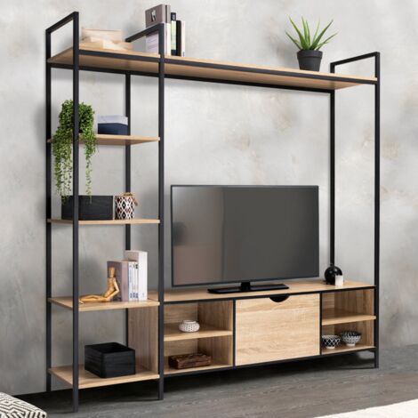 Porta TV DETROIT 170 cm con ripiani dal design industriale