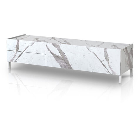 Porta TV  effetto legno finitura marmo bianco cm. H.42 x L.160 x P.40