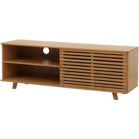 Porta TV in bambù HHG-585, cassettiera tavolino TV, vani portaoggetti certificati MVG 50x140x40cm
