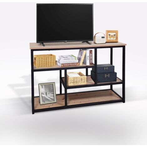 PORTA TV IN LAMINATO E METALLO CM 100X30 H. 65 ROVERE NODATO E NERO