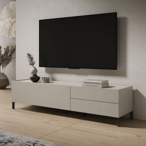 Porta TV in legno 160x40 cm con anta a ribalta e 2 cassetti Grigio HARAS