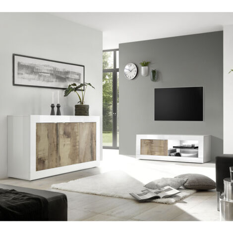 Porta Tv linea Basic colore Bianco lucido e Pero