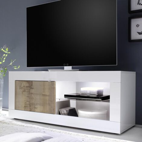 Porta Tv linea Basic colore Bianco lucido e Pero
