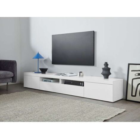 Porta Tv Lowboard 240 Essential Bianco Laccato 2 Ante 1 Ribalta