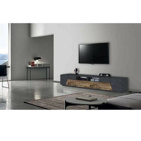 Porta TV mobile moderno grigio/acero, 4 sportelli, 2 cassetti - Alien
