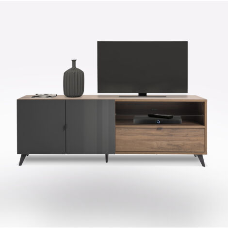 PORTA TV MOD. INFINITO CM 179.2X42.9 H. 64.6 NOCE BRERA E GRIGIO TITANIO LUCIDO