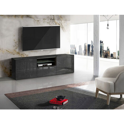 Mobile porta tv moderno 180x35cm nero opaco design sala salotto soggiorno  FUSION