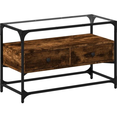 Porta TV multimediale scaffale TV credenza televisione sala da pranzo soggiorno camera da letto con piano in vetro rovere affumicato derivati del legno marrone 020026418