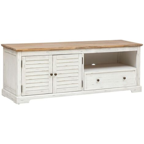 Porta tv olbia in metallo e acacia 140x40cm bianco - Atmosphera créateur d'intérieur