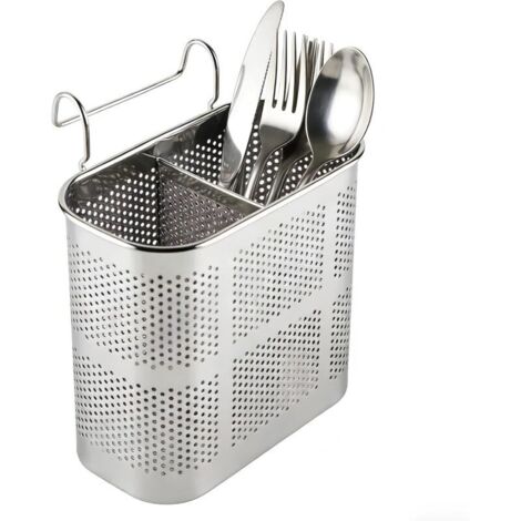 Porta utensili da cucina, 13,3 × 12,8 × 7,3 cm, acciaio inox, scolapiatti a 2 scomparti, porta posate, cucina