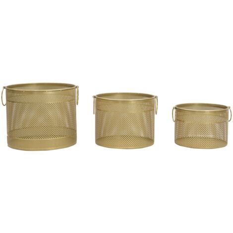 Porta Vasi Cage Tris Ø40x34-35x28-30x22 cm in Ferro Oro e Multicolor