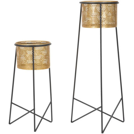 Porta Vasi Coppia Exy Ø37x76-27x51 cm in Ferro Oro e Nero