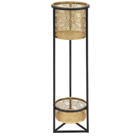 Porta Vasi Doppio Ø23x80 cm in Ferro Nero e Oro