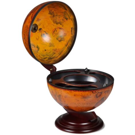 Porta vino en forma de globo terráqueo de madera de eucalipto marrón DEC024451