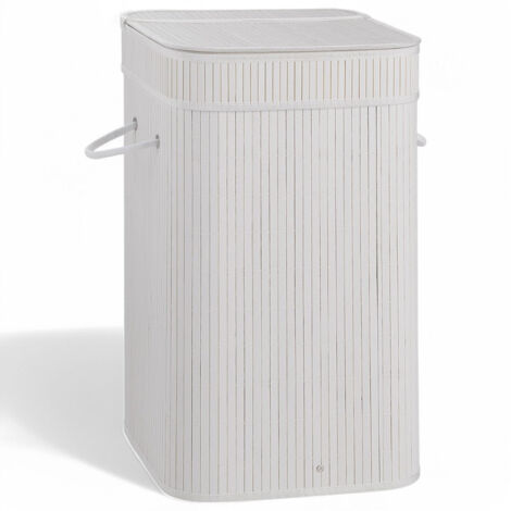 Portabiancheria cesta casalinga a scatola 35.5x35.5xH63 cm in bambù "Tatami" -  Bianco
