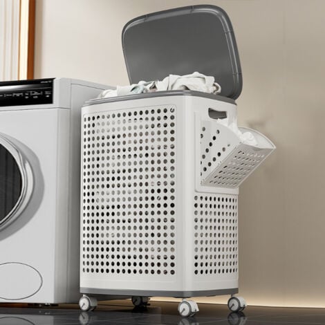 SHALLY DOGAN Portabiancheria con Ruote Cassetti Separatori Porta Biancheria Anti Odore Bianco