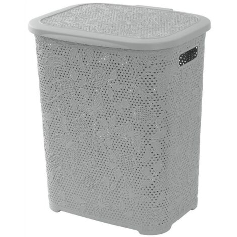 Portabiancheria in plastica 50 litri Flower grigio