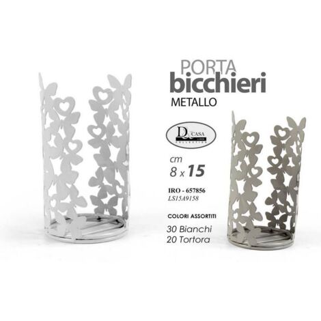 Portabicchieri da tavolo in metallo decoro farfalle 8 x 15 cm 2 Colori