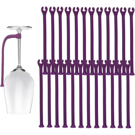 Portabicchieri da vino, 24 pezzi Portabicchieri da vino in silicone regolabili da 17 cm, lavabili in lavastoviglie, adatti per un'ampia gamma di bicchieri da vino (viola)