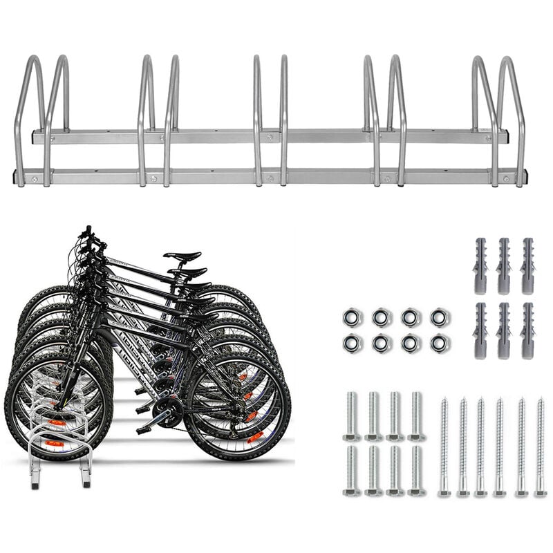 Image of Portabici Supporto per biciclette Supporto multiplo per biciclette Supporto per biciclette da pavimento per montaggio a parete (per 5 biciclette)