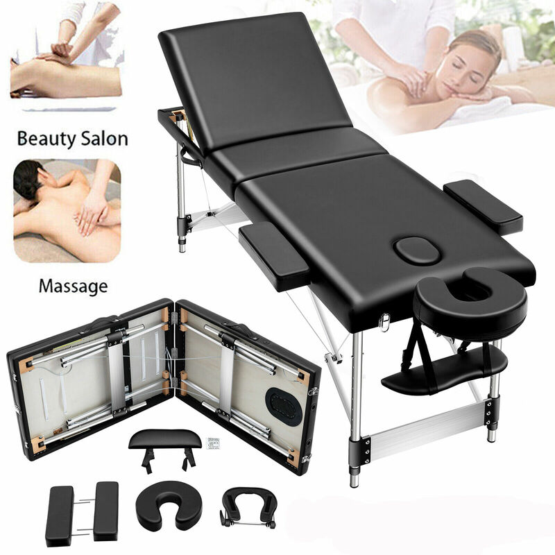 Portable 3 Fold Massage Table Beauty Bed Massage Therapy Couch Facial SPA Alu Frame