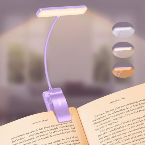 COOCHEER Portable 9 LED Reading Light, Rechargeable Clip Lamp, Eye Protection, Stepless Dimming & 3 Lighting Modes, 360° Flexible Neck, Long Lasting（Purple）