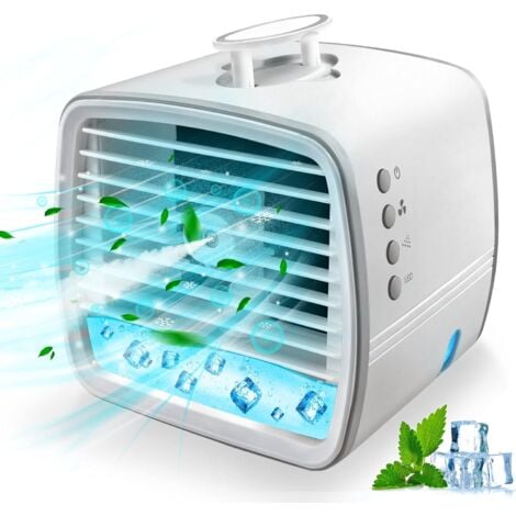 Portable Air Cooler 4-In-1 Mobile Air Conditioner, Air Cooling Fan and Humidifier, 7 Colors LED Night Lights with 3 Fan Speeds Personal Evaporative Coolers, USB Mini Air Conditioning for Home Office