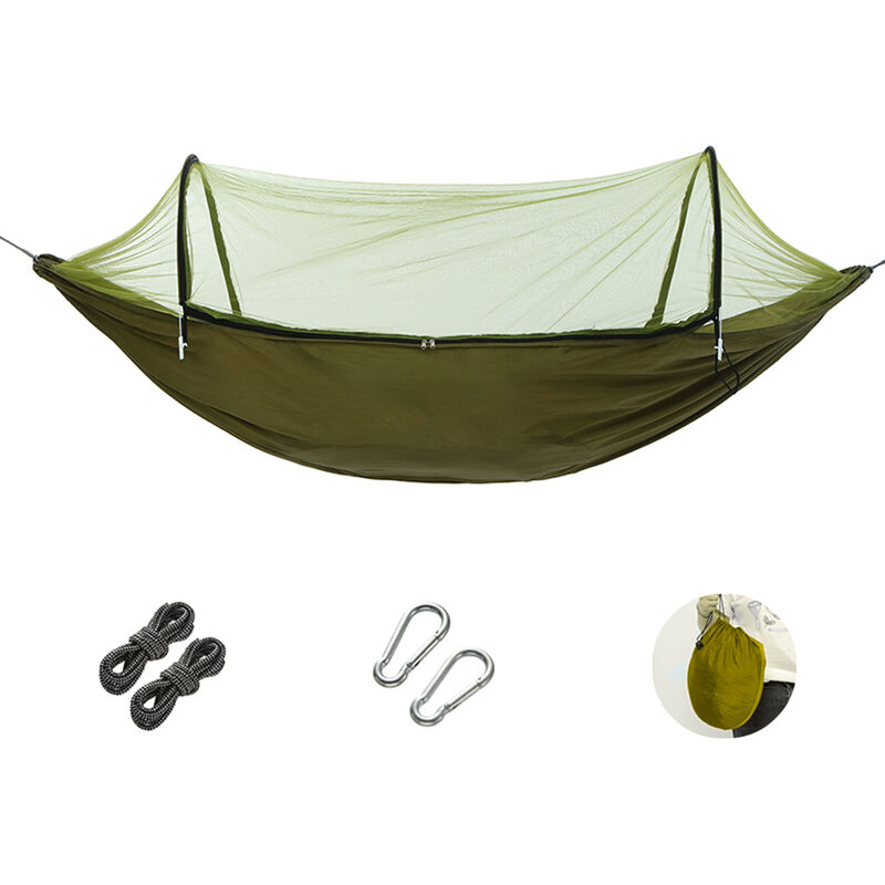 Portable Automatic Quick Open Anti Mosquito Hammock Mosquito Net Outdoor Camping Hammock Swing Bed,model:Army green 260x140cm