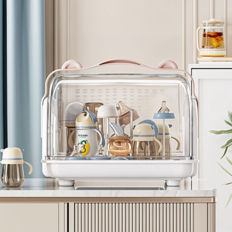 Portable Baby Bottle Drying Rack Storage Box with Dual Flip-Up Covers