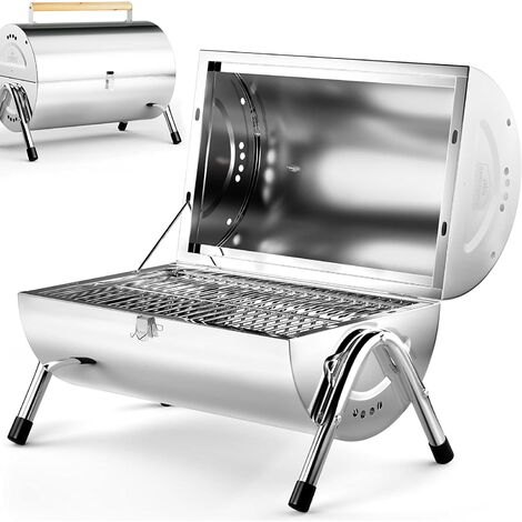 Portable Camping BBQ Stainless Steel Barrel Charcoal Barbecue Beach Table Top