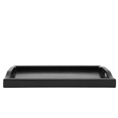 Portable Binaural Rectangle Shape Solid Wood Tea Coffee Snack Food Serving Tray Plate (Black)