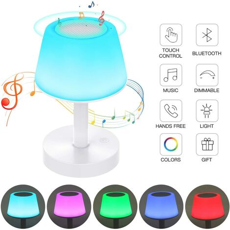 main image of "Portable Bluetooth Speaker LED Bedside Lamp, Touch Screen Night Light with Color Changing, Rechargeable Table Lamp with Warm White Light for Bedroom, Nursery and Living Room"