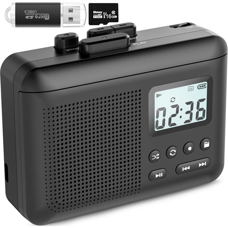 Portable cassette player recording converter, convertir la cassette en MP3 via carte SD, lecteur de cassette avec batterie rechargeable 1000mah,