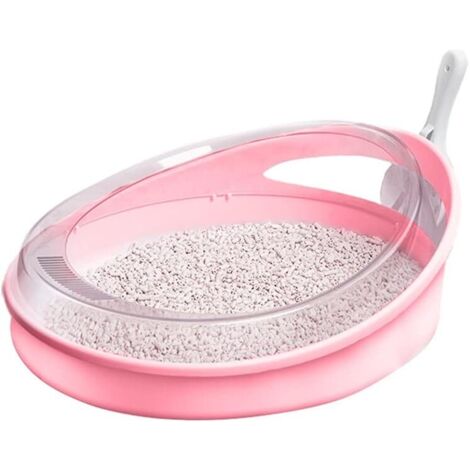 Portable Cat Toilet Semi-enclosed Cat Litter Box Large Anti-splash Cat Potty Tray with Scoop Non-Toxic Cleaning Product (Color : Pink) Pink