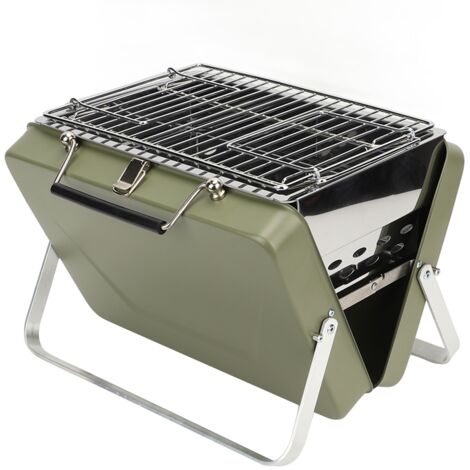 Portable Charcoal BBQ Grill Folding Notebook Grill for Camping Outdoor Cooking Backyard Picnic Green