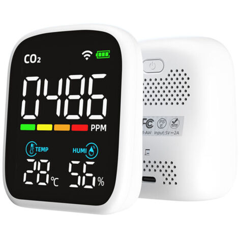 Portable CO2 detector with LED screen, multi-functional carbon dioxide controller, NDIR temperature and humidity controller, home air conditioning controller, controlled via mobile application.