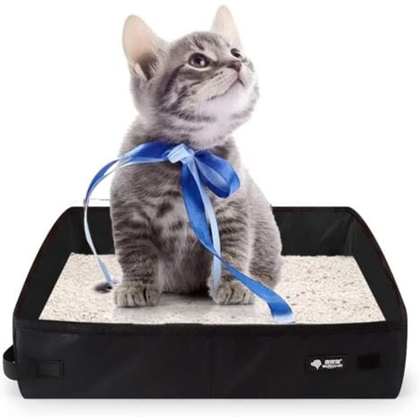 Portable Collapsible Cat Litter Box, Collapsible Waterproof Cat Litter Box, Portable Cat Toilet, for Outdoor Travel with Pets, Black, 40 × 30 cm Black M