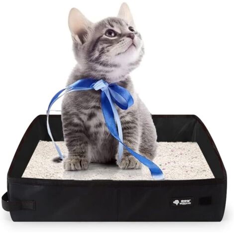 Portable Collapsible Cat Litter Box, Collapsible Waterproof Cat Litter Box, Portable Cat Toilet, for Outdoor Travel with Pets, Black, 40 × 30 cm Black M