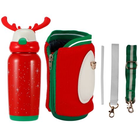 Portable Cute Stainless Steel Thermal Insulation Water Bottle with Straw for Children 500mlRed