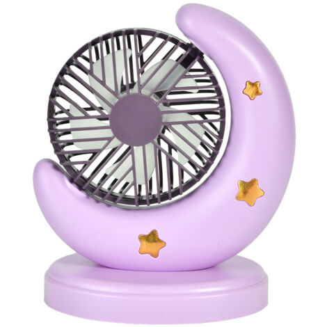 Portable Desktop Fan 2 Speeds Wind USB Rechargeable Fan Cartoon Moon Shape with Battery Purple