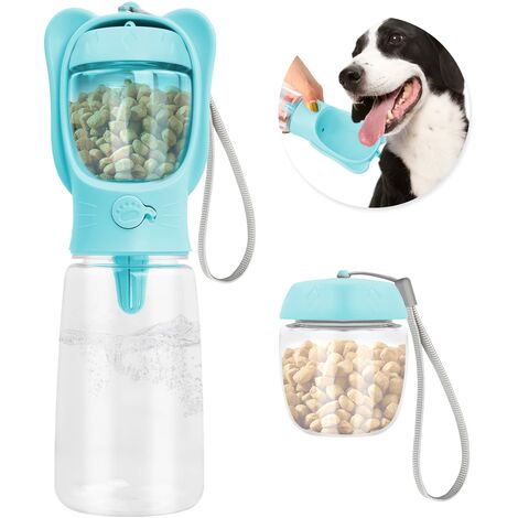 Portable Dog Water Bottle 550ml, Multifunctional Pet Water Bottle with 80ml Food Cup, Pets Travel Bottle, Puppy Water Dispenser Gourd