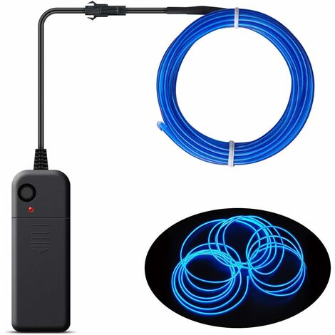 Portable EL Fil, Neon Rope Lights avec Batterie, Rougeoyant Strobing Clignotant Câble Électroluminescent Pour Halloween Cosplay Robe De Noël Carnaval Party Festival Décoration (Blue)5m LITZEE