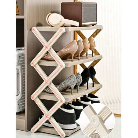 Portable Étagère Chaussures 4 niveaux PP - Organisateur Dépôt Petite Encombrement pour Hall Garage Pliable Sans Montage