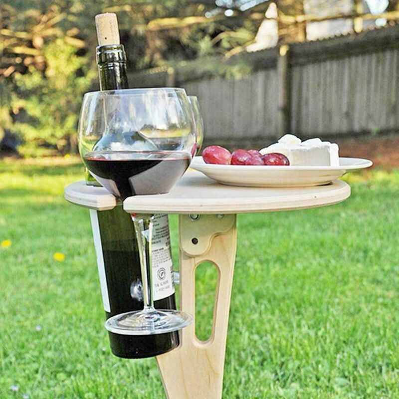 Start - Portable extérieur pliant en bois porte-verre à vin plage pique-nique fête table à vin