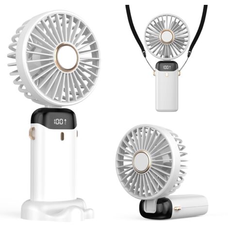 Portable Fan 4200mAh USB with LED Display 3-in-1 Hand/Neck/Desktop Foldable and Tiltable 90° Ideal for Summer Office Bedroom Travel Gift Adults Kids (White)
